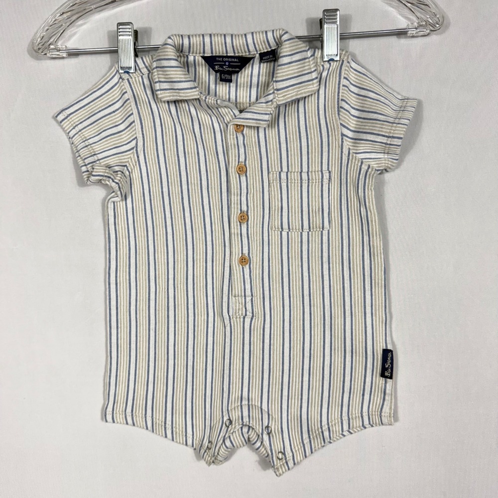Ben Sherman Baby Boy Romper 6-9 M Striped Short Sleeve Polo One Piece Outfit